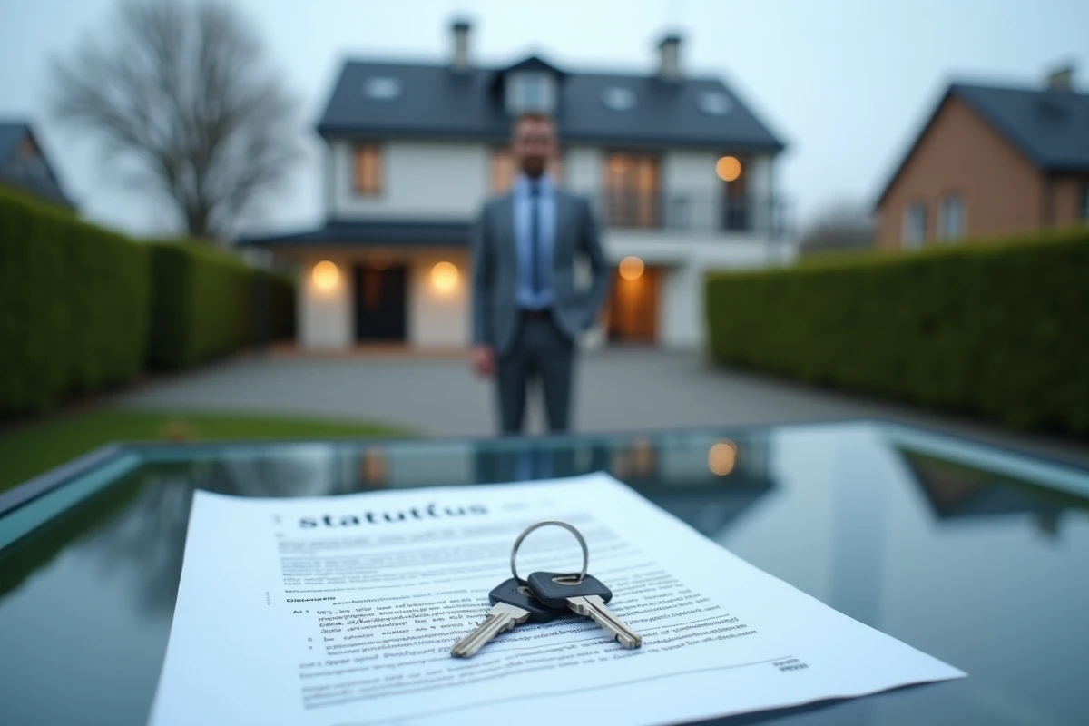 Documents de société et clés de maison symbolisant l'achat immobilier par une entreprise