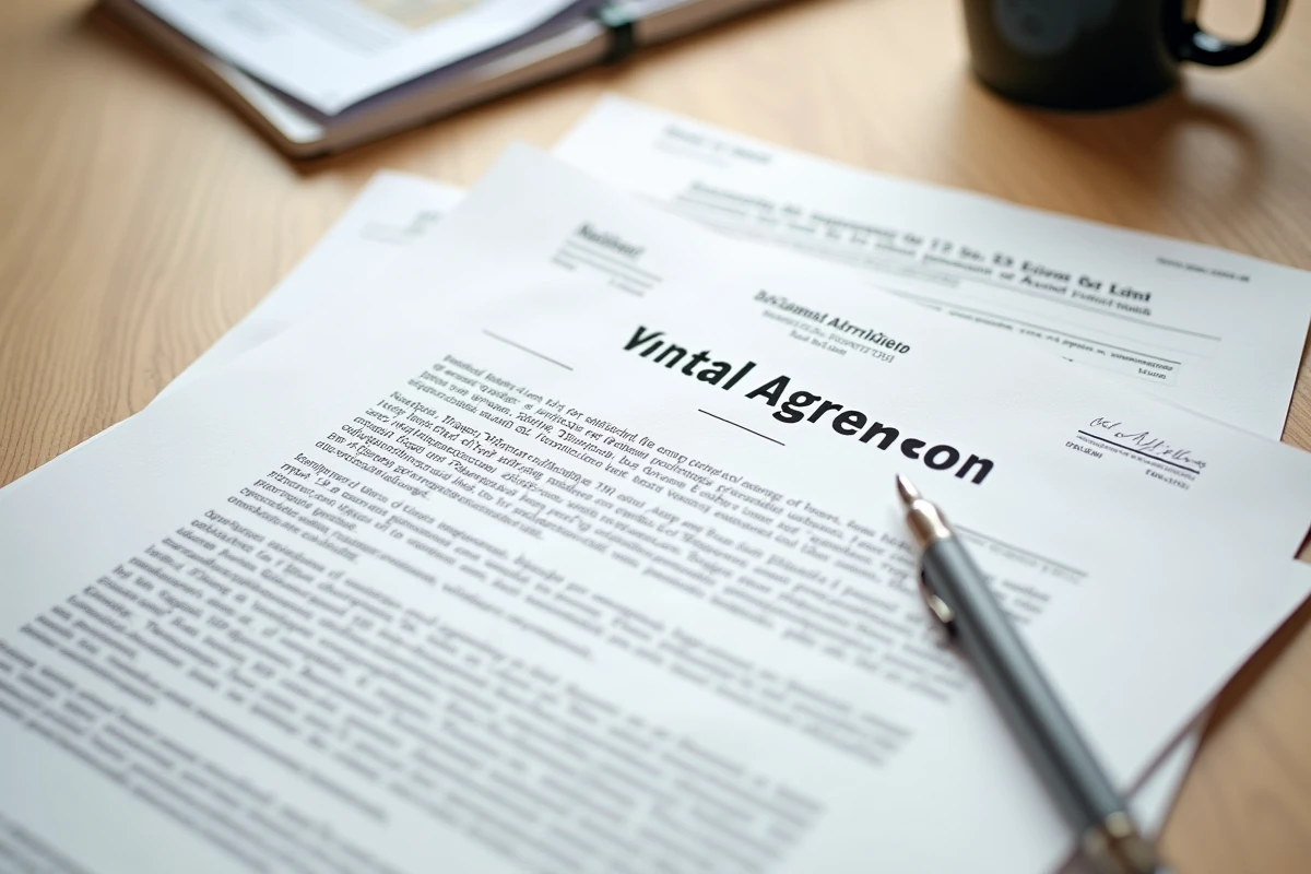 Contrat de bail immobilier ouvert sur une table avec documents administratifs de location