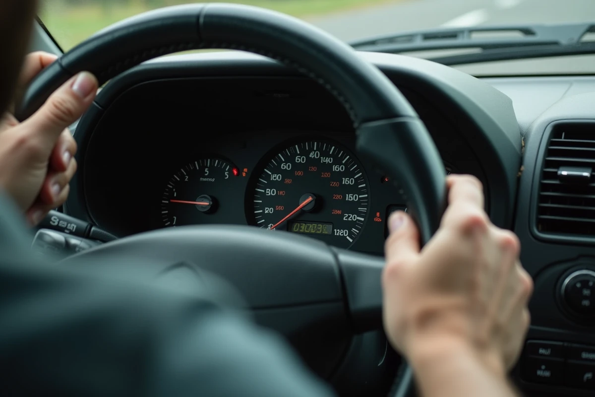 Gros plan sur le compteur kilométrique élevé d'une voiture d'occasion usagée