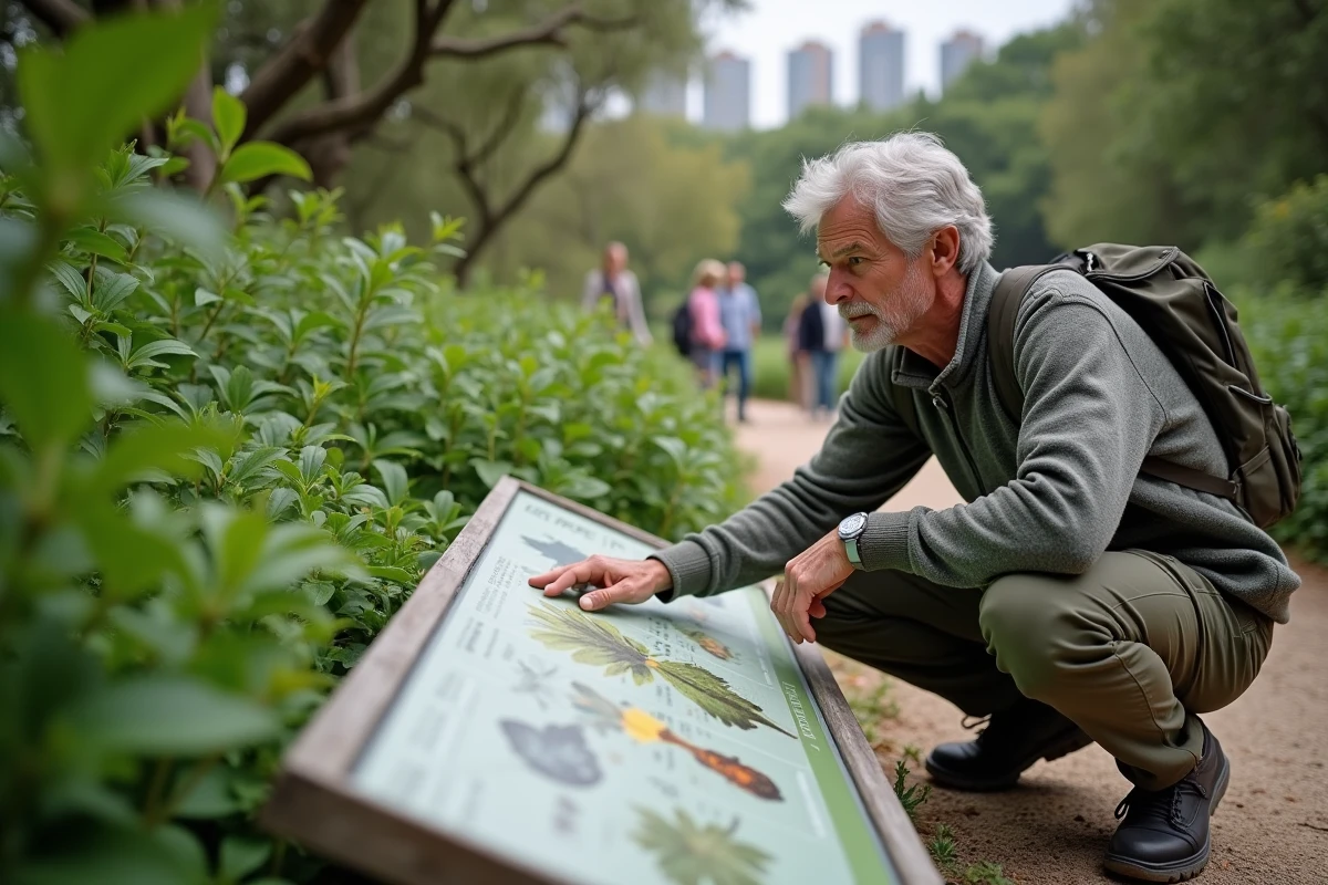Guide naturaliste présentant la biodiversité d'une réserve urbaine dans une ville écotouristique