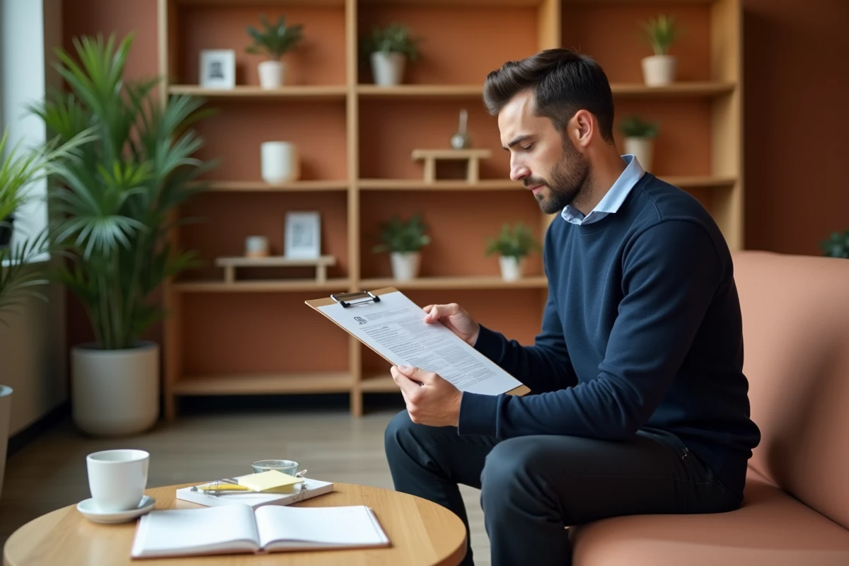 Professionnel analysant un plan stratégique innovant dans un espace de coworking contemporain